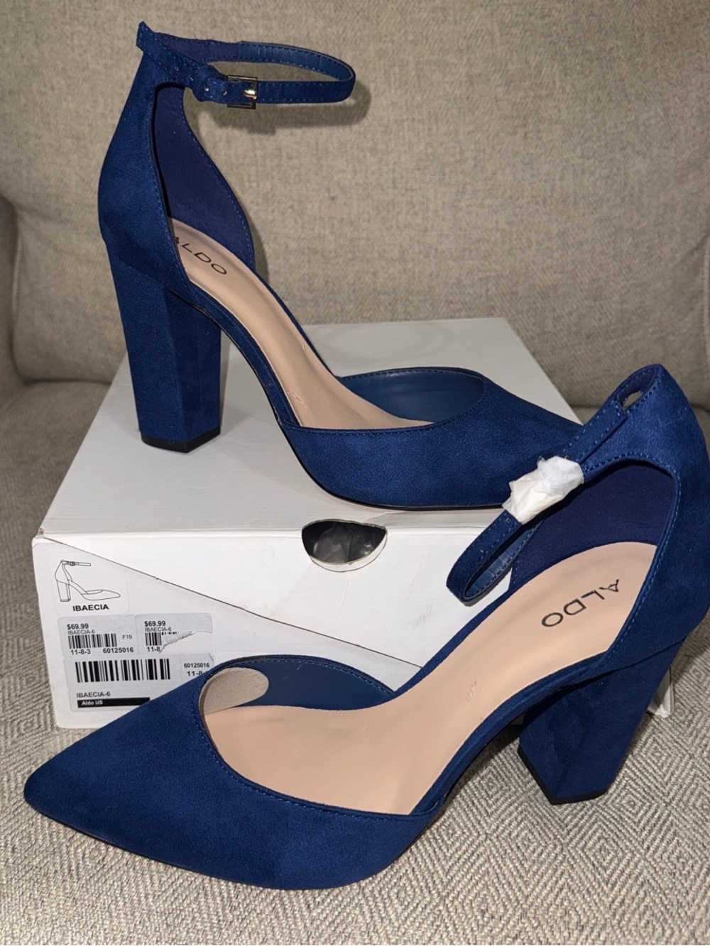 Aldo Royal Blue Pointed Toe Ankle-Strap Block Heels
